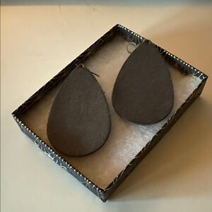 Nickel & Suede Medium Charcoal Gray Teardrop Earrings